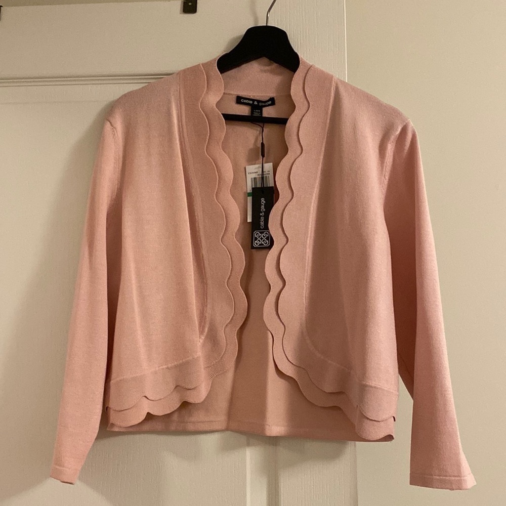 Light pink knitted Cropped Cardigan Knit Shrug, L - Picture 1 of 5